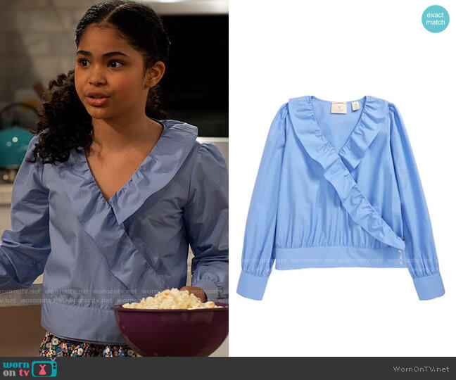 WORN ON TV | iCarly 104 Millicent’s blue ruffled wrap top